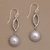 Cultured pearl dangle earrings, 'Balanced Elements' - Sterling Silver and Cultured White Pearl Dangle Earrings (image 2c) thumbail