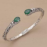Quartz cuff bracelet, 'Looking for You' - Balinese Green Quartz Sterling Silver Hinged Cuff Bracelet