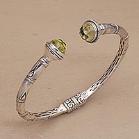 Prasiolite cuff bracelet, 'Talk to Me' - Sterling Silver and Prasiolite Hinged Balinese Cuff Bracelet