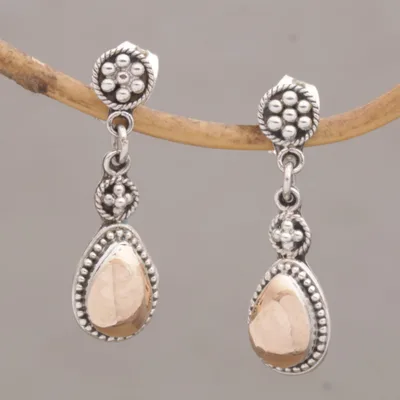 Gold accented sterling silver dangle earrings, Golden Surprise
