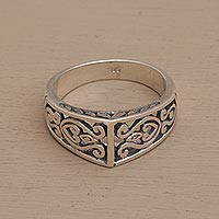 Sterling silver band ring, 'Celuk' - Hand Crafted Balinese Sterling Silver Band Ring