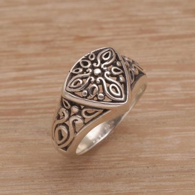 Sterling Silver Cocktail Ring with Stylized Floral Designs
