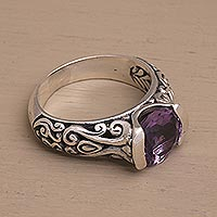 Amethyst single-stone ring, 'Vine Embrace' - Two Carat Amethyst and Sterling Silver Ring