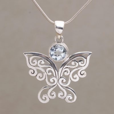 Blue topaz pendant necklace, Butterfly Secret