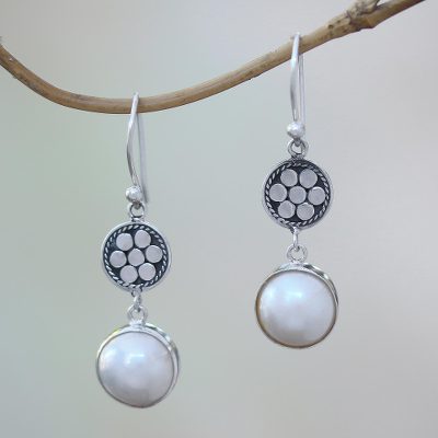 Cultured mabe pearl dangle earrings, Over the Moon