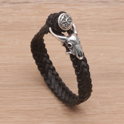 Leather wristband bracelet, Buffalo Bravery