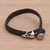 Leather wristband bracelet, 'Vulture King' - Black Leather and Sterling Silver Braided Wristband (image 2b) thumbail