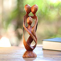Wood statuette, 'Family Spiral' - Hand Crafted Wood Family Statuette from Bali