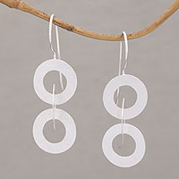 Sterling silver dangle earrings, 'Circular Reference' - Linked Circle Dangle Earrings in Brushed Sterling Silver