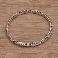 Sterling silver bangle bracelet, 'Woven Wreath' - Handmade 925 Sterling Silver Bangle Bracelet Indonesia