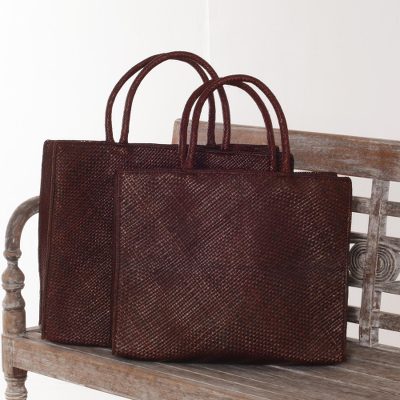 Pandan leaf shopping bags, Tropical Outing (pair)