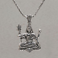 Sterling silver pendant necklace, 'Shiva Semedi' - Lord Shiva Pendant Necklace Crafted from Sterling Silver