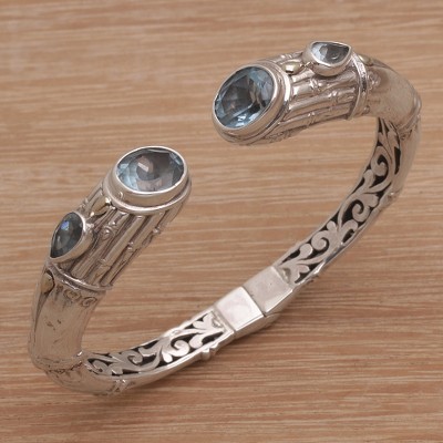 Gold accented blue topaz cuff bracelet, Divine Forest