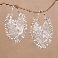 Sterling silver filigree hoop earrings,