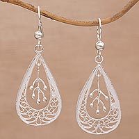 Sterling silver filigree dangle earrings,