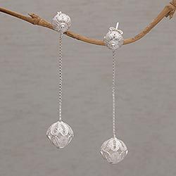 Sterling silver filigree dangle earrings,