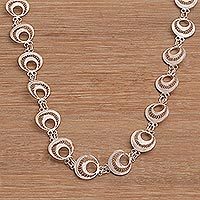 Sterling silver filigree link necklace,