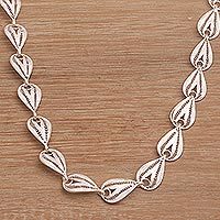 Sterling silver filigree link necklace,