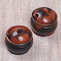 Ceramic sugar bowls, 'Sweet Lombok' (pair) - Pair of Ceramic Sugar Bowls Handcrafted in Indonesia