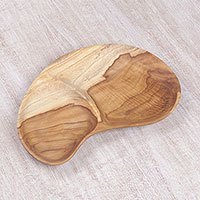 Teak wood platter, 'Natural Bean' - Hand Carved Javanese Teak Wood Appetizer Platter