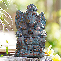 Cast stone statuette, 'Ganesha Guardian' - Hand Made Cast Stone Statuette of Hindu Deity Ganesha