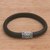 Men's leather and sterling silver wristband bracelet, 'Soul of a Dragon' - Men's Leather Braided Wristband Bracelet from Bali thumbail