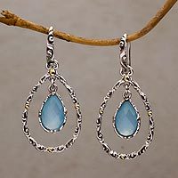 Gold accented chalcedony dangle earring,