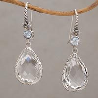 Blue and white topaz dangle earrings,
