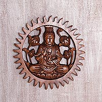 Wood wall relief panel, 'Meditating Kwan Im' - Hand Carved Suar Wood Kwan Im Wall Panel