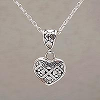 Sterling silver pendant necklace, 'Paws of Love' - Heart Shaped Sterling Silver Paw Print Pendant Necklace