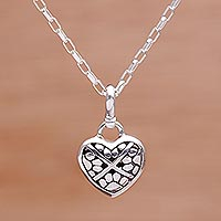 Sterling silver pendant necklace, 'Paw Print Love' - Heart Shaped Sterling Silver Paw Print Pendant Necklace