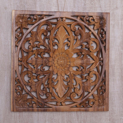 Wood relief panel, Bali Flower Spirit