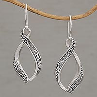 Sterling silver dangle earrings, 'Wind Dance' - Hand Crafted Sterling Silver Scroll Work Dangle Earrings
