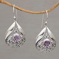 Amethyst dangle earrings, 'Celuk Eternity' - Handmade Amethyst and Sterling Silver Dangle Earrings