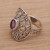 Gold accent amethyst cocktail ring, 'Ornately Regal' - Amethyst in Gold Accented Sterling Silver Cocktail Ring thumbail