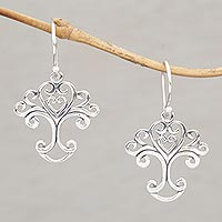 Sterling silver dangle earrings, 'Loving Tree' - Handmade Sterling Silver Tree Earrings from Indonesia