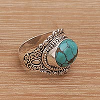 Sterling silver cocktail ring, 'Celuk Sky' - Balinese Reconstituted Turquoise Cocktail Ring