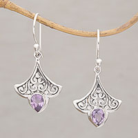 Amethyst dangle earrings, 'Slow Dance' - Handmade 925 Sterling Silver Amethyst Dangle Earrings Bali