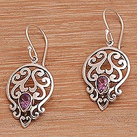 Amethyst dangle earrings, 'Lilac Majesty' - Balinese Amethyst and Sterling Silver Dangle Earrings
