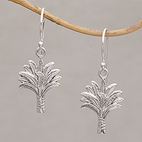 Sterling silver dangle earrings, 'Tranquil Palms' - Detailed Palm Tree Earrings Crafted in Sterling Silver