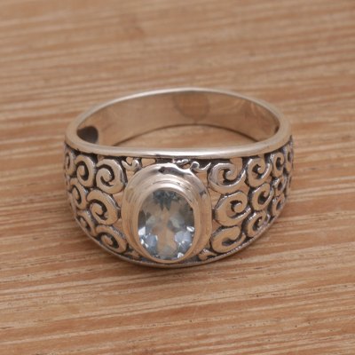 Blue topaz cocktail ring, Swirling Winds