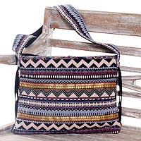 Cotton shoulder bag, 'Lucky Paradise' - Handwoven Multi-Colored Cotton Shoulder Bag with Pockets