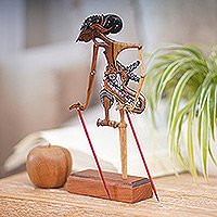 Teak shadow puppet, 'Yudistira' - Teak Hindu Warrior Yudistira Decorative Shadow Puppet