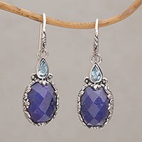Sapphire and blue topaz dangle earrings,