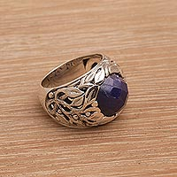 Sapphire cocktail ring, 'Forest of Serenity' - Handmade Balinese Sapphire and Sterling Silver Cocktail Ring