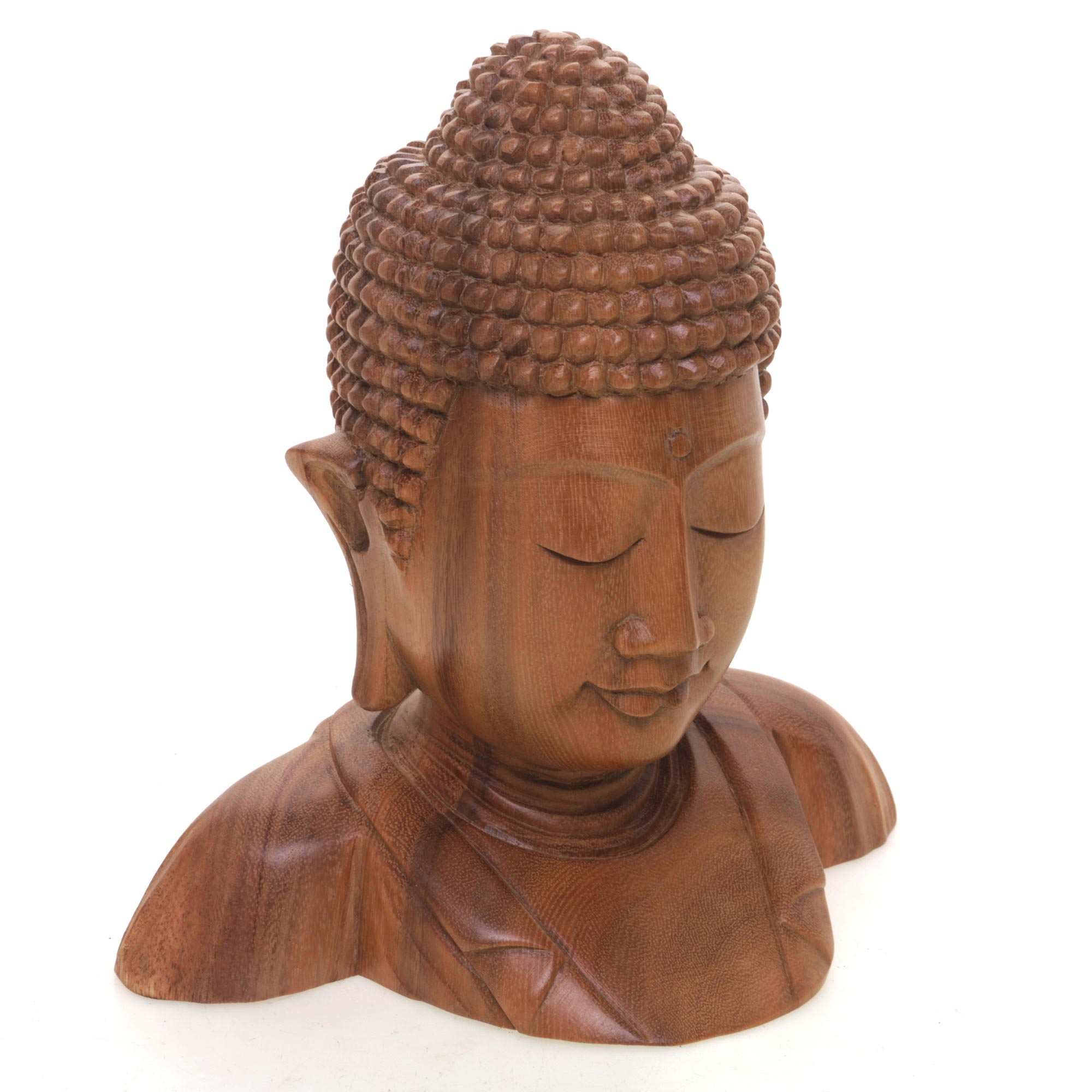 Hand Carved Suar Wood Buddha S Head Statuette From Bali Serenity Of