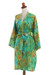 Rayon batik short robe, 'Forest Path' - Green and Blue Rayon Hand Crafted Floral Batik Short Robe (image 2b) thumbail