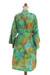 Rayon batik short robe, 'Forest Path' - Green and Blue Rayon Hand Crafted Floral Batik Short Robe (image 2c) thumbail