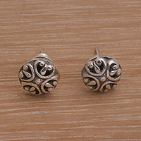 Sterling silver stud earrings, 'Prideful Circles' - Circular Sterling Silver Stud Earrings from Bali