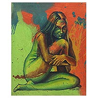 'Marry Me or Goodbye' - Signed Multicolored Artistic Nude Painting from Java